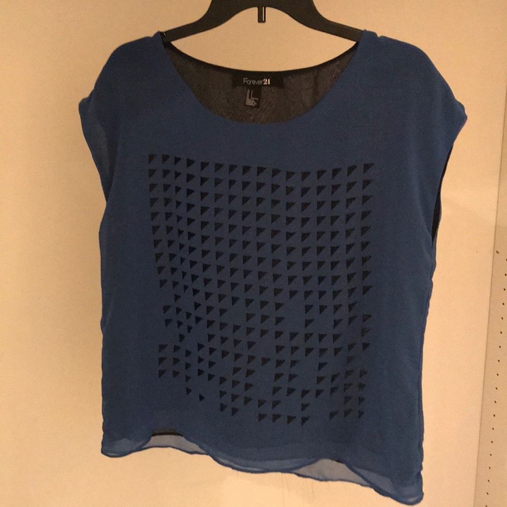 Forever 21 Geometric Blue Cutout Blouse